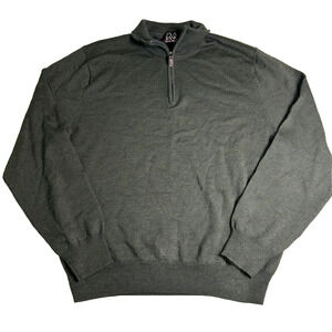 Jos A Bank Signature 1/4 Zip Sweater Mens Large Green 100% Merino Wool Pullover